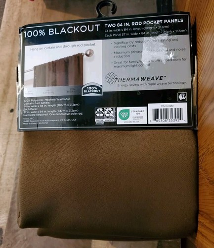 ECLIPSE Absolute Zero 100% Blackout Curtains 2 Panels Phoenix Chocolate 84" NEW - Picture 8 of 9