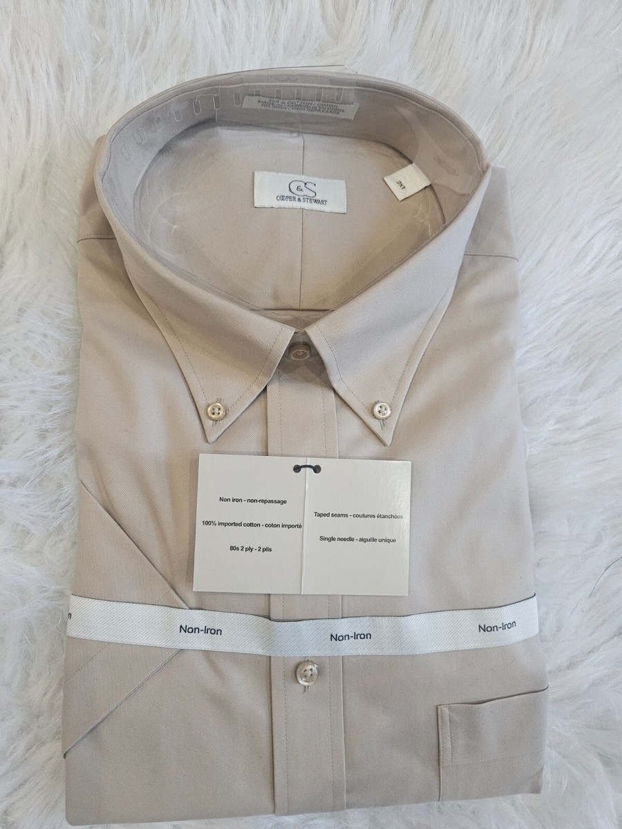 cooper & stewart dress shirts Cooper & Stewart Men's Blue / Tan Huntingdon Check Dress Shirt, size 18.5 x 36/37
