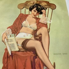 1956 Pin Up Calendar Girl One Page Artist Vaughan Bass SCARCE Lingerie