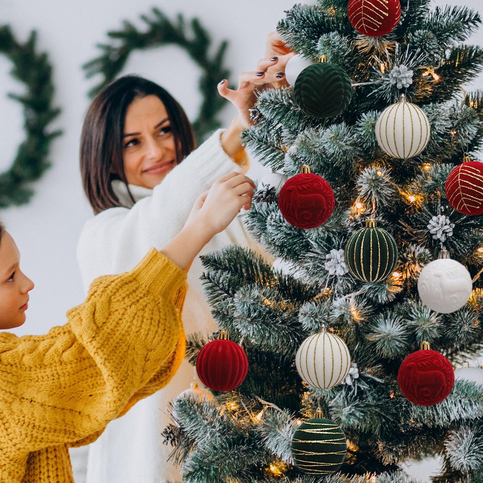 12Pcs Velvet Christmas Balls Hobby Lobby Ornaments Shatterproof Xmas