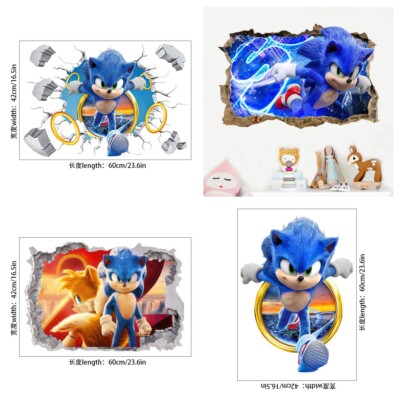 Bedroom Decor Adhesive Graffiti Decoration 3D Broken Wall Sonic Wall Stickers