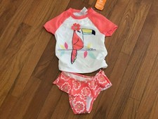 New Gymboree Girls Coral and White Toucan Rashguard and Bikini Bottom Size 4 4T