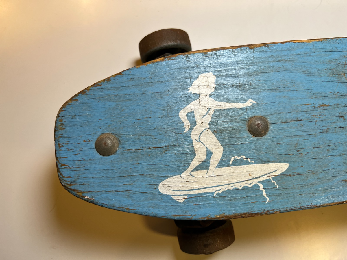 RARE 1960s HUMCO Surfer Skateboard Wood Wooden Metal Wheels San