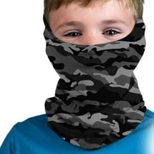 Face Mask Kids Halloween Camouflage Neck Wrap Gaiter Face Headband Hood Gray