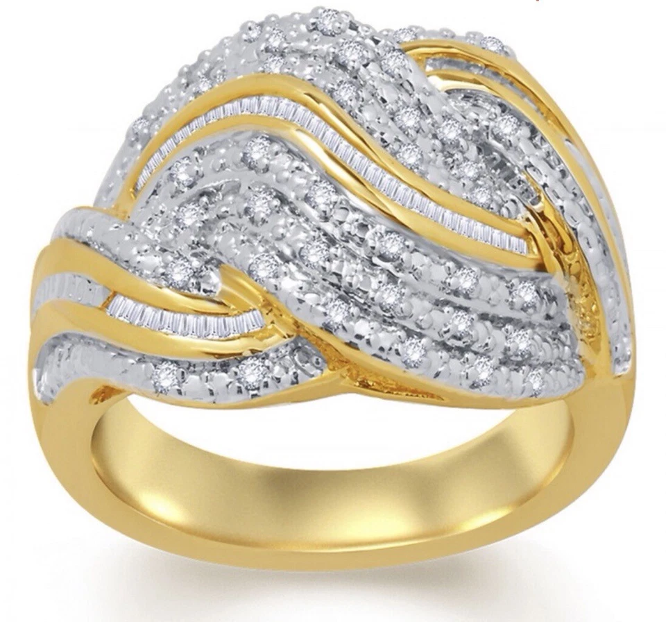 BEAUTIFUL LADIES 14K YELLOW GOLD FINISH DIAMOND SIZE 7 DESIGNER RING - Image 3 of 4