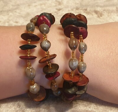 RETRO SCHEIBE PERLE PERLEN WICKELDRAHT MEHRSTRÄNGIGES ARMBAND MODESCHMUCK