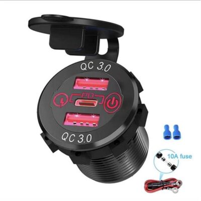 12V USB C Car Charger QC 3.0 Type C PD Fast Charging Adapter Socket Waterproof