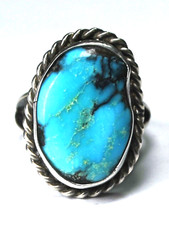 Sterling Silver Vintage Oval Turquoise Split Band Ring 23mm Size 7