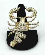 Anello Scorpione Strass Tono Oro Regolabile Articolato Dichiarazione Gioielli