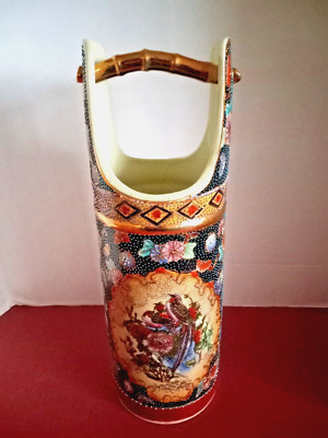 VINTAGE ASIAN HAND PAINTED  ALL RAISED BEADING  GOLD TRIM VASE