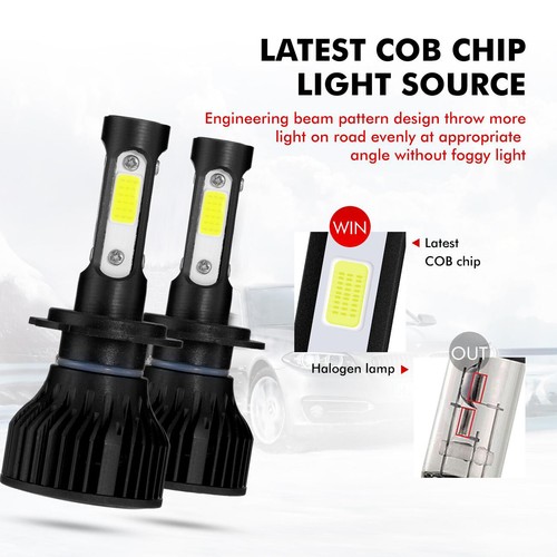4-Sides H7 H7 LED Headlight Combo Bulbs High Low Beam Super Bright White 6000K - Picture 11 of 16