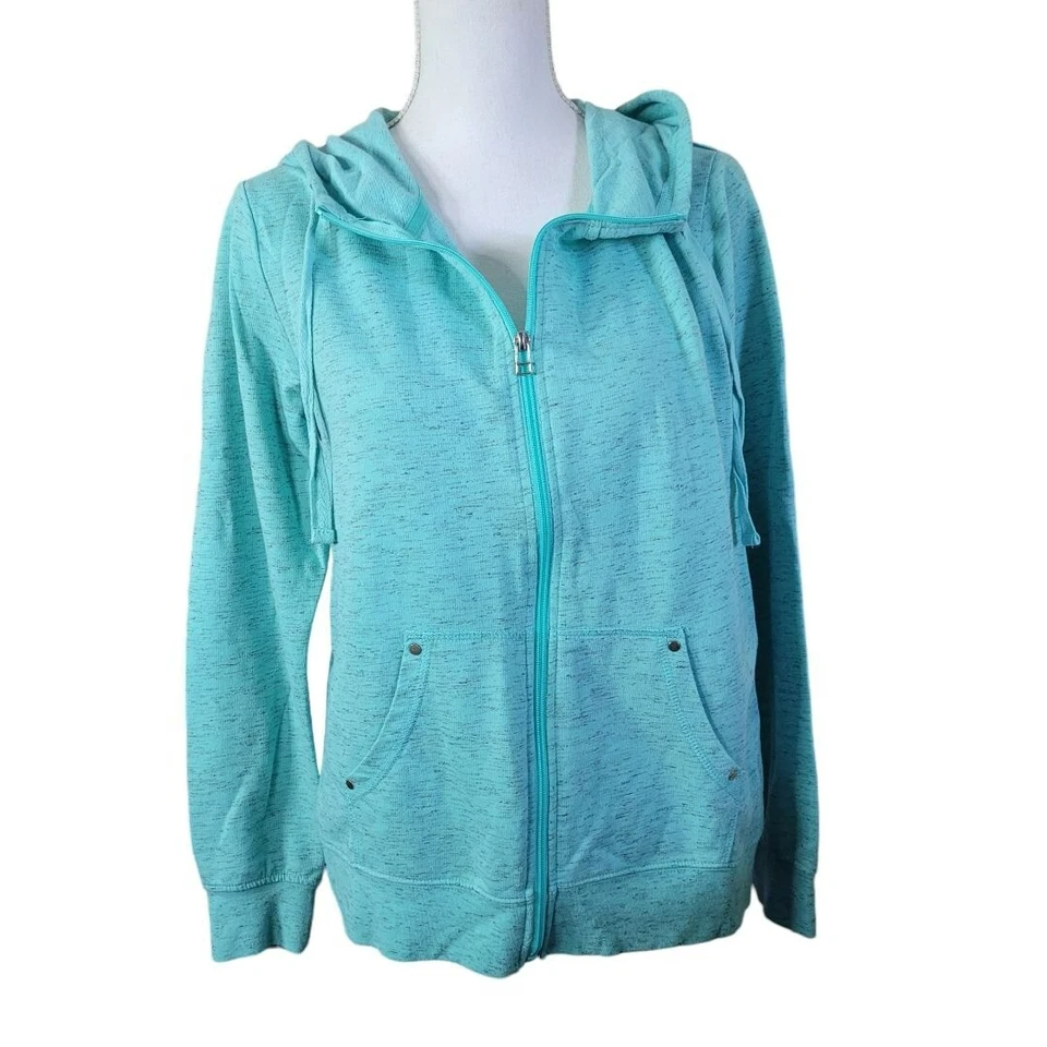 Made for Life Full Zip Sweatshirt Hooded Drawstring Womens Large Blue Green - Image 3 of 4