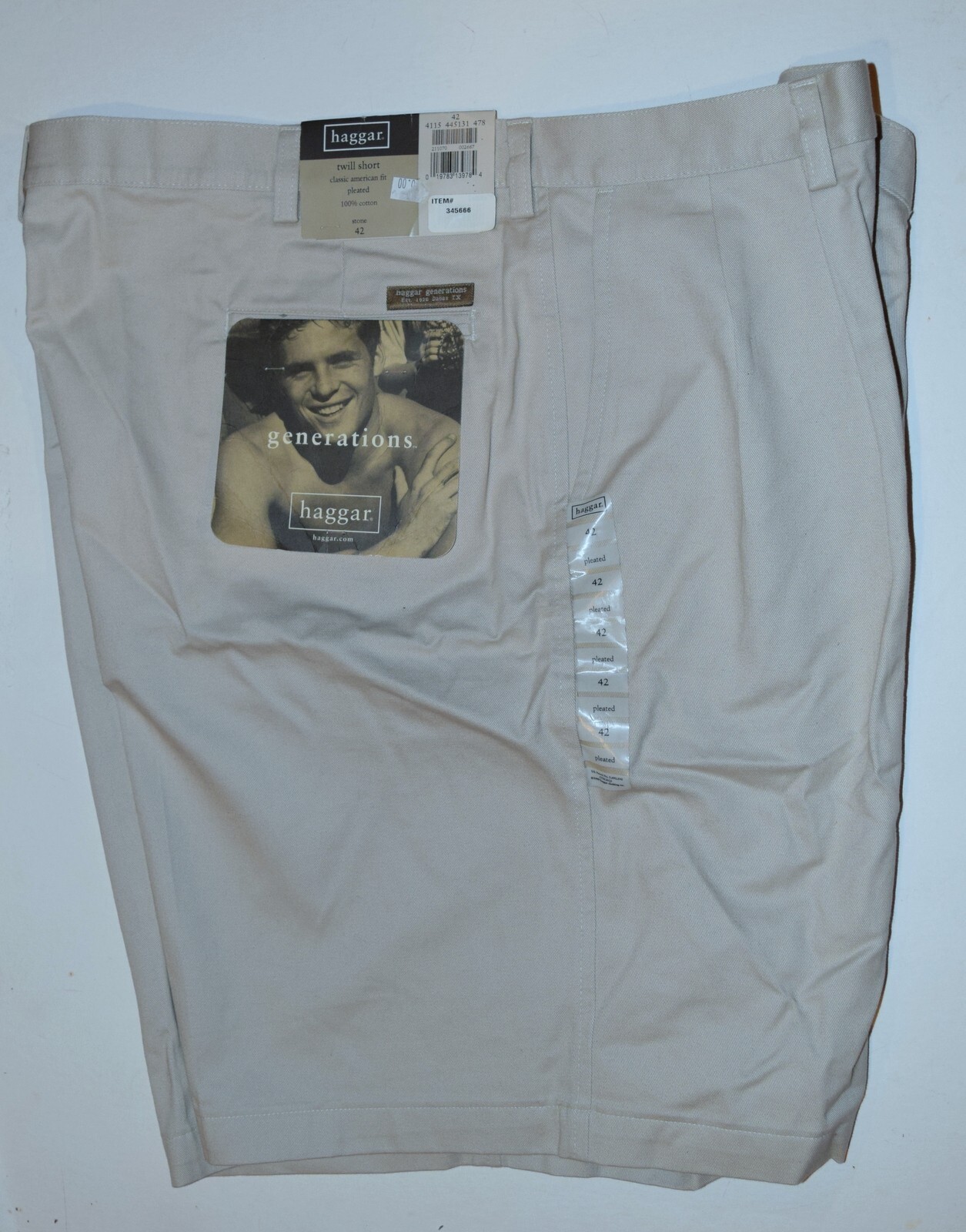 New mens Haggar twill cotton pleated shorts size 42 khaki eBay