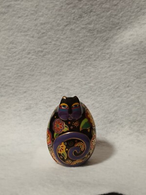 Laurel Burch Cat Kitty Flowering Feline Figure Porcelain Egg 3''  996 #A8622 EUC!