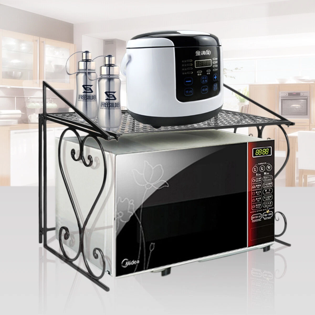 2 Tier Microwave Metal Stand Oven Shelf Rack Household Kitchen Organizer Counter