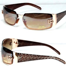New Womens Sunglasses Fashion Wrap Around Shades Gold Brown Semi Mirrored Lens