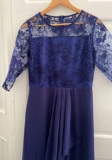 Blue Sheer-Lace Top Short Sleeve Pleated Fit/Flare Midi Party Dressmedium (A08) 