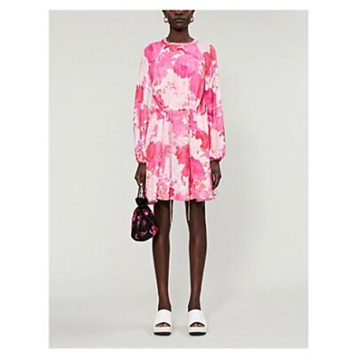 NWT Stein Goya Coco Floral Tie-Waist Short Rosegarden Pink Silk Dress XL 
