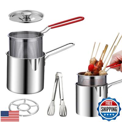 Deep Fryer Pot Set,Mini Stainless Steel Fryer Deep Fryer Basket with Easy Gri