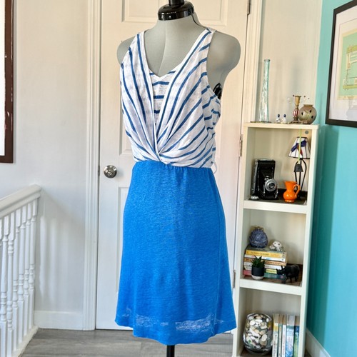 Vestido Mango de lino sin mangas a rayas con cuello en V (talla XS) - Imagen 4 de 10