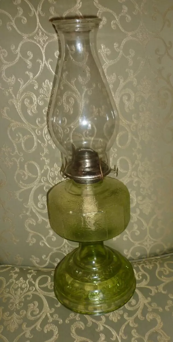 Green depression glass oil lamp deals