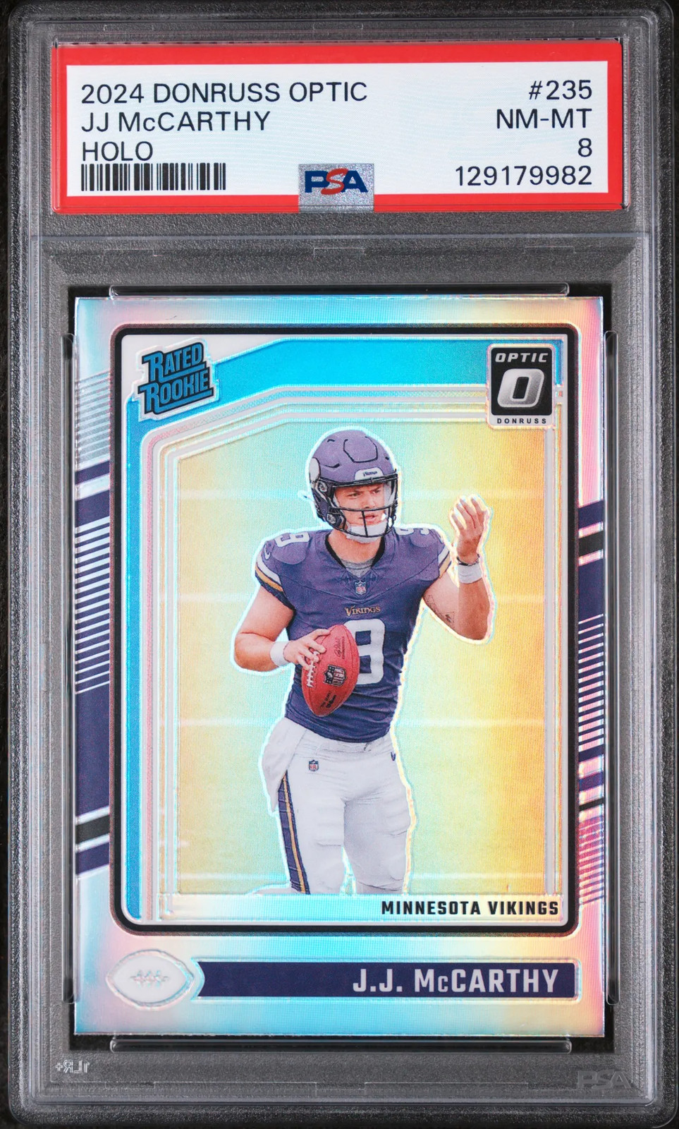 2024 Panini Donruss Optic JJ Mccarthy Holo Rated Rookie #235 PSA 8 Vikings
