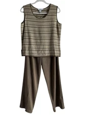 Ming Wang 2pc Cami Pant Set Women’s Large Light Brown Acrylic Stretchy Comfort