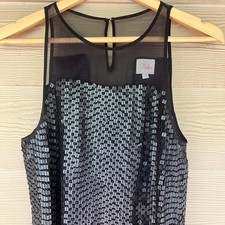 PARKER Black Sequined Dress Medium 100% Silk Little Black Dress Sleeveless