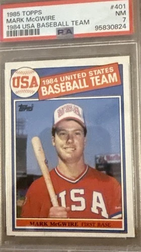 1985 Topps #401 Mark McGwire USA Olympic Baseball Rookie Card PSA 7 Near Mint