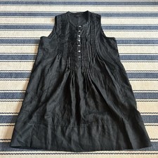 Quince Women 100% European Linen Sleeveless Swing Dress Black Basic Sleeved L