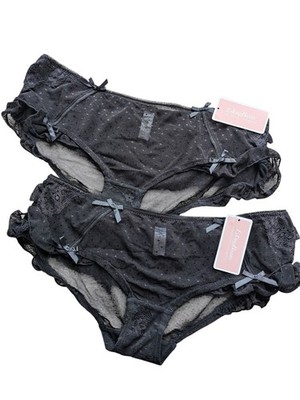 Sexy Slip Rüschen schwarz Spitze halbtransparent Schlüpfer mit Schleifen UK 10-20