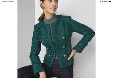 White House Black Market Teal Green Cutaway Tweed Jacket Size 12
