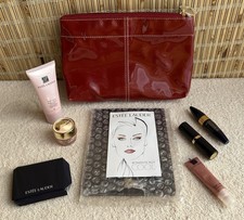 NEW/unused ESTEE LAUDER shiny red zippered bag 8.5  x6  x2" w/Mirror  Cosmetics
