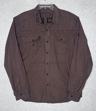 Affliction Shirt Black Premium Mens XL Brown Striped Embroidered Button Up