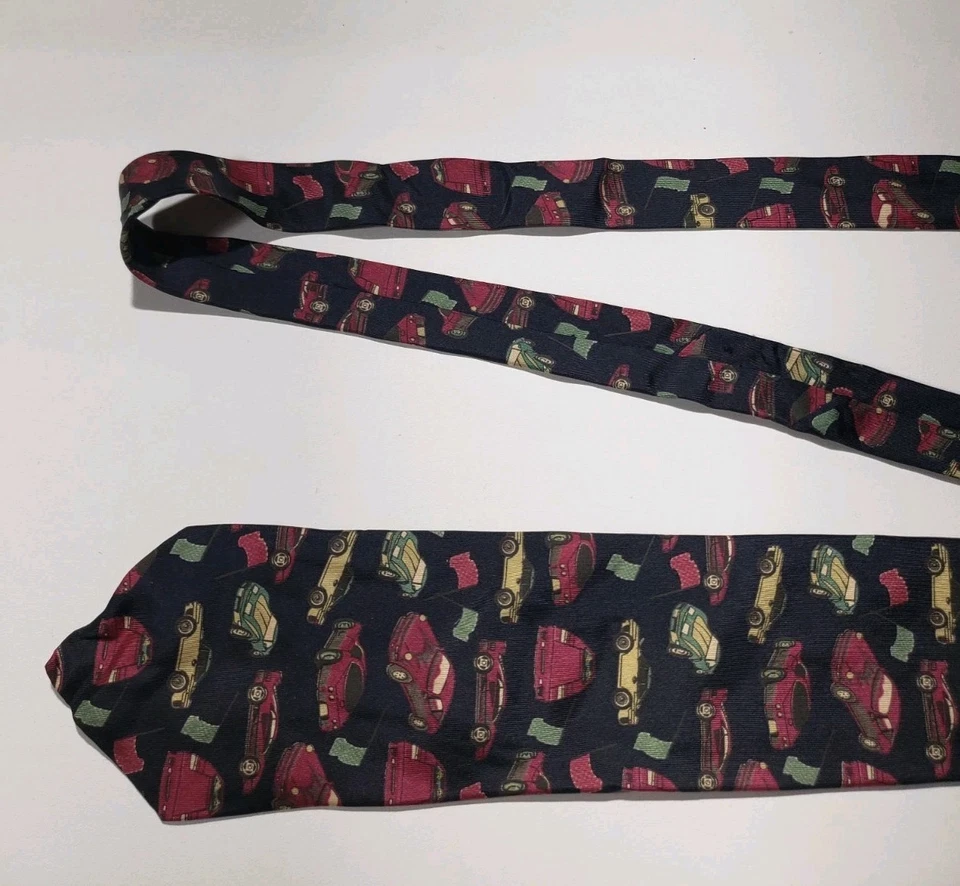 Corbata Coche Retro Años 80 90 60" Vehículos Negro Rojo Geométrica Seda EE. UU. De Colección Foto 4 de 4