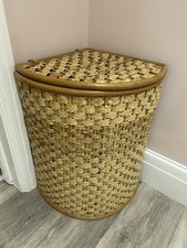 Vintage Wicker Woven Rattan Laundry Corner Basket Storage 50x30cm