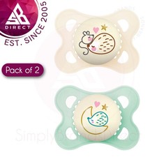 MAM Baby Night Soother  Glow In The Dark  SkinSoft Silicone Teat  2-6m  Pack of 2