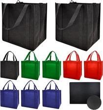 10pk Reusable Grocery Bags Heavy Duty Tote Large Shopping Bags Reinforced Handle
