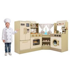 Kids Corner Play Kitchen w/Faucet Dishwasher Stoves Coffee Machine Refrigerator