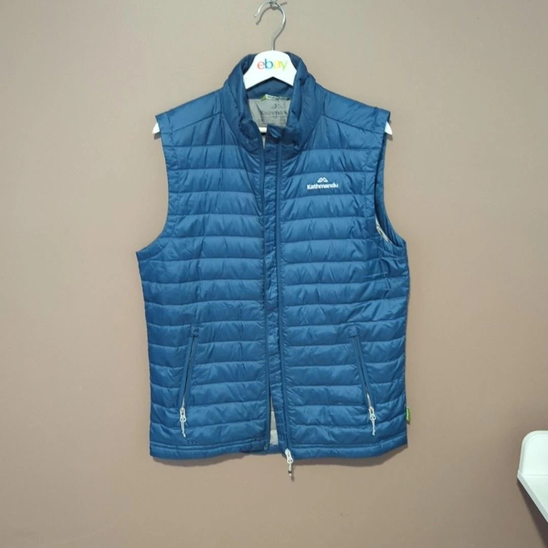 Kathmandu Vest Mens Small Blue Duckdown 550 Puffer Full Zip Lightweight Hiking