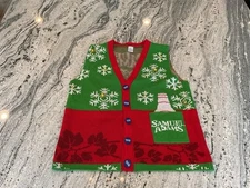 Samual Adam’s Beer Ugly Christmas Sweater Vest Bells Bottle Caps L