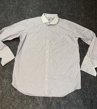 Oxxford Clothes Mens Custom Made Dress Shirt Striped White Pink Blue Made In USA