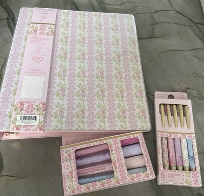 Yoobi x LoveShackFancy Floral Pink Ballpoint Pens 5 Pack, binder, 4 dry erase
