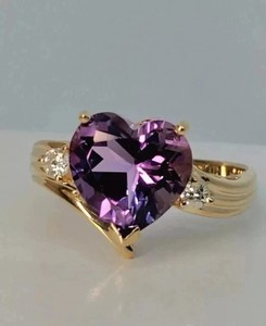 Authentic 14K Yellow Gold Plated 2.50Ct Heart Cut Lab-Created Amethyst Engagement Ring