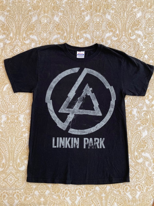 Linkin Park Weathered Distressed Gray Circle Logo On Black T Shirt Med