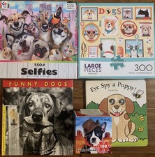 Lot of 3 Dog Puzzles 550 pieces 300 pcs 100 pcs 2 Dog Books: Funny Dogs Eye Spy