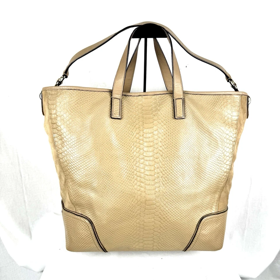 Coach Hadley Leather Shoulder Bag Tote Satchel Beige Snake Skin Suede Authentic - Image 2 of 4