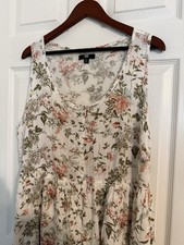FRYE XXL Floral Sleeveless Maxi Dress Ivory Pink Green Scoop Neck Button Lined