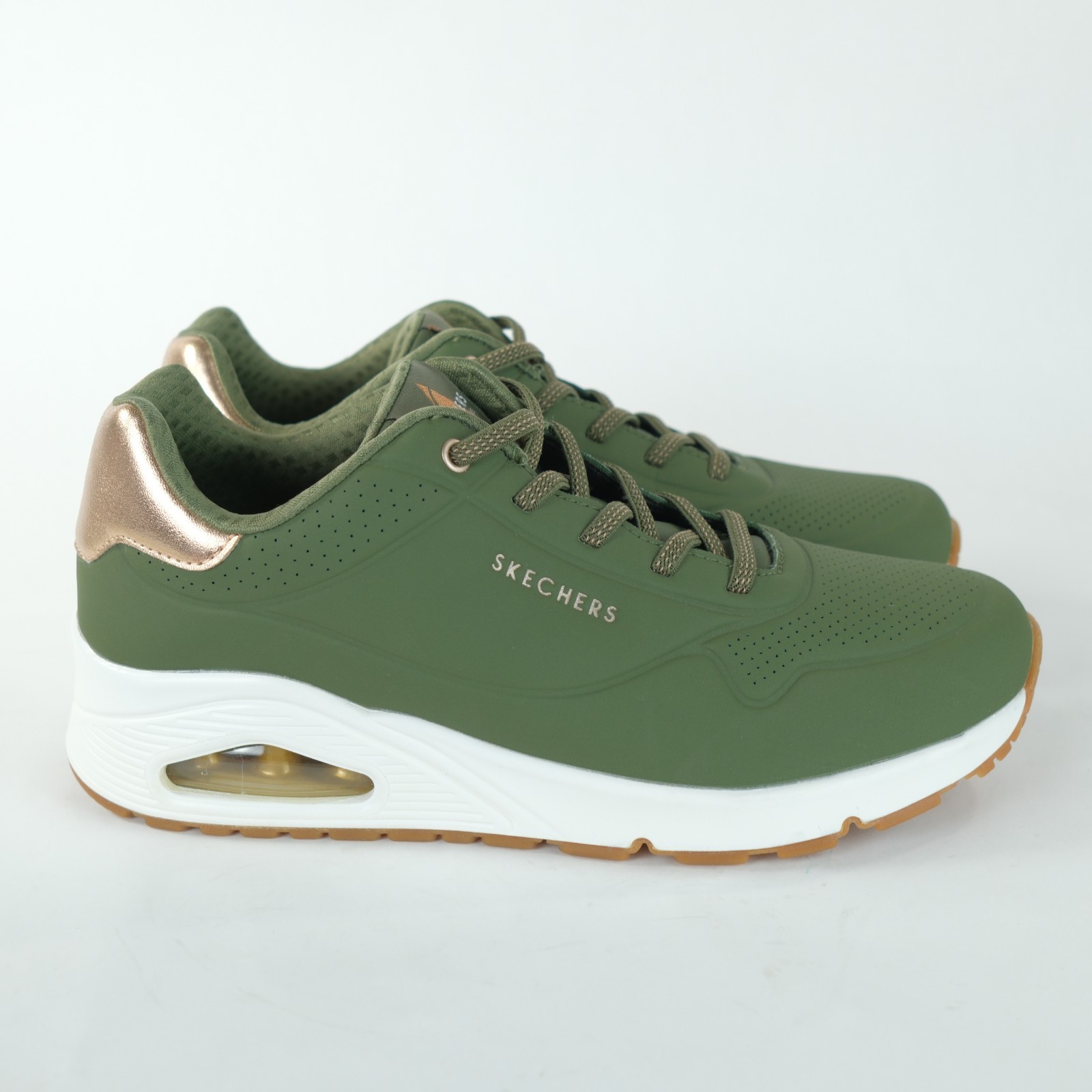 Skechers Uno Shimmer Away Olive Gold Metallic Lace Up Sneaker Size 9.5