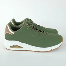 Skechers Uno Shimmer Away Olive Gold Metallic Lace Up Sneaker Size 9.5